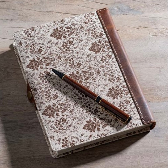 Brown Floral Leather Journal- Large