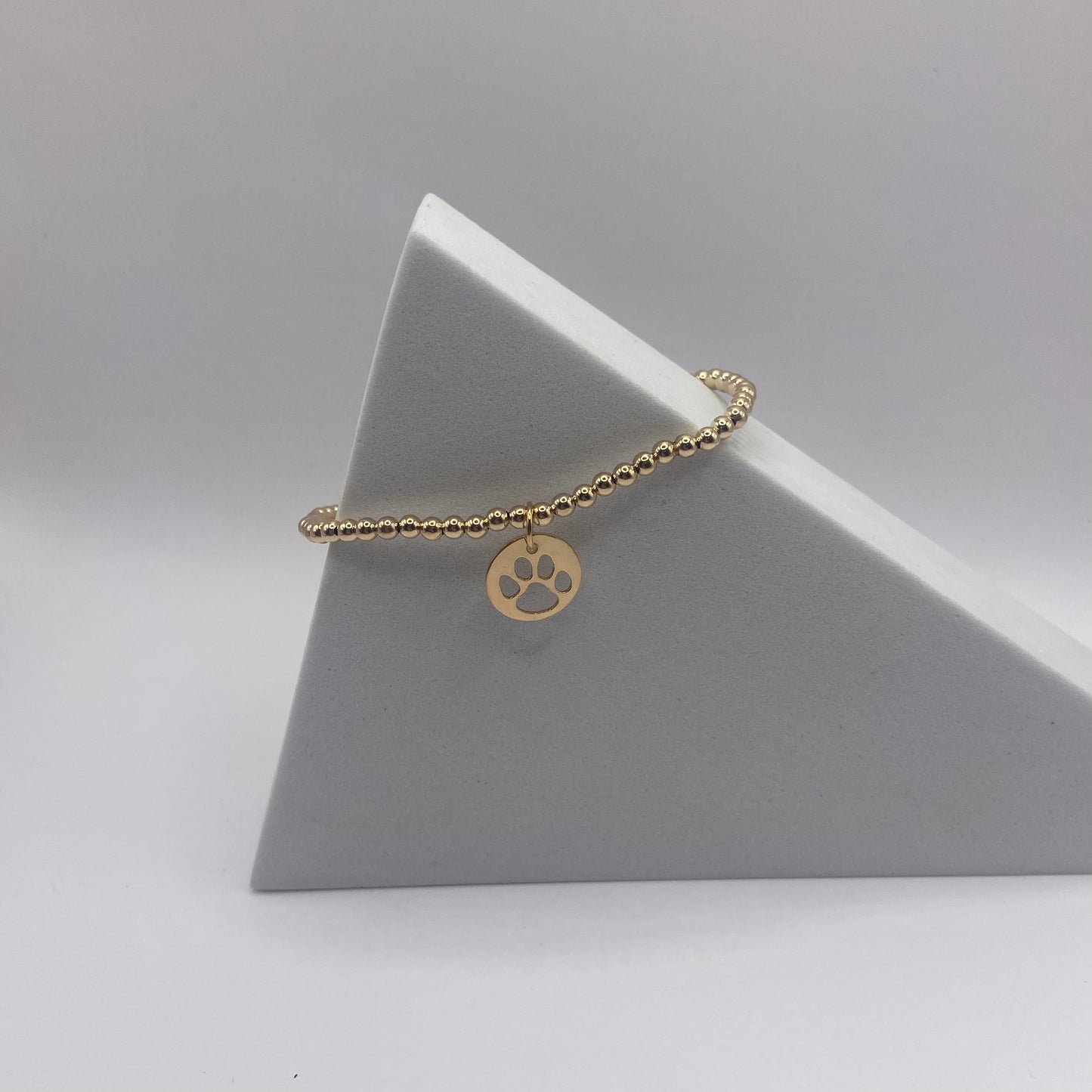 enewton 3mm Bead Bracelet- Paw Print Gold Disc