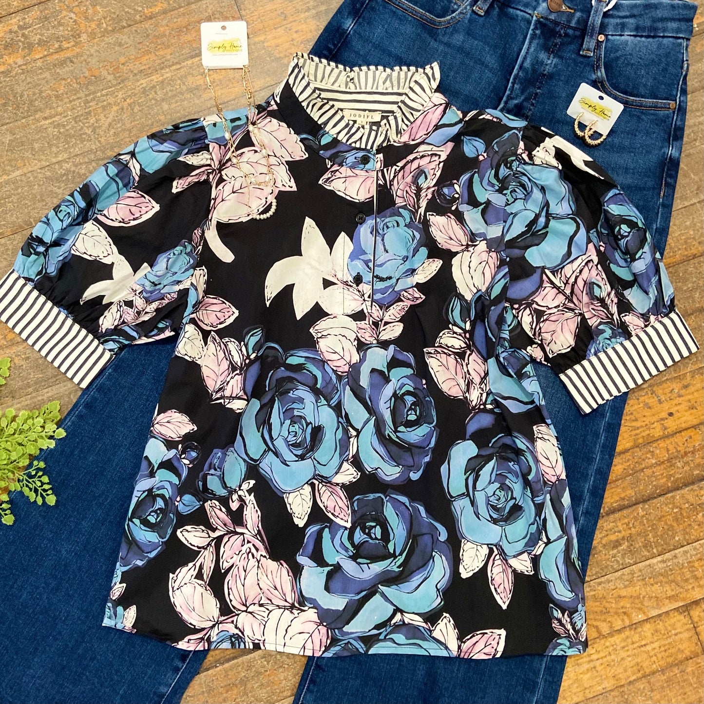 Floral and Stripe Contrast Top