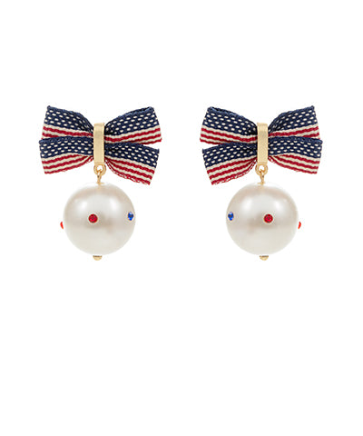 USA Bow and Pearl Earrings
