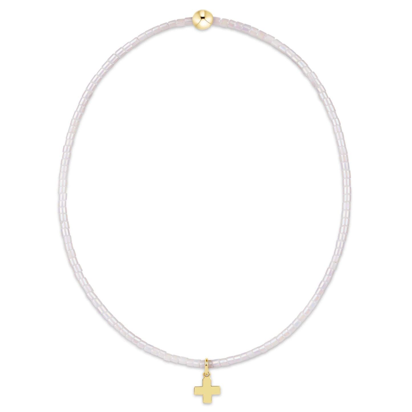 Necklace with gold beads and cross on a white background