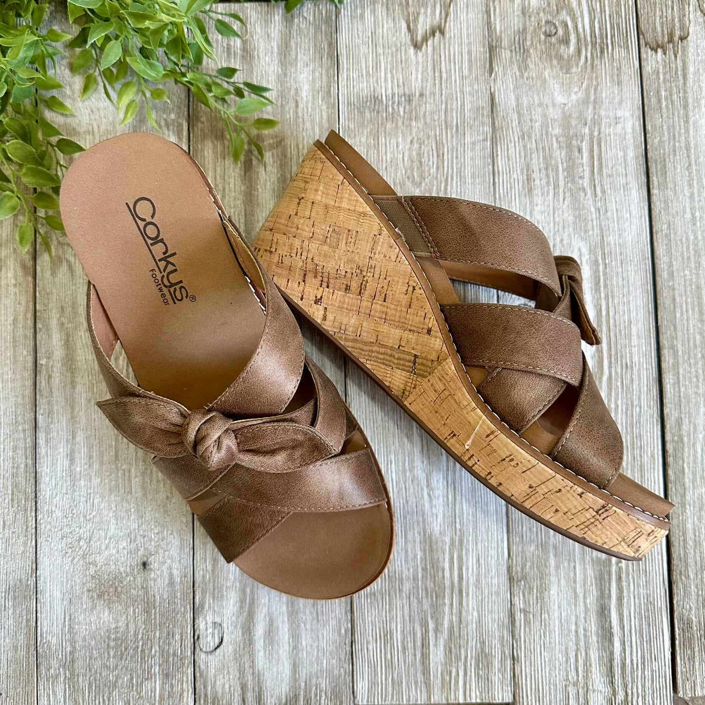 Tan Bow Wedge Sandal