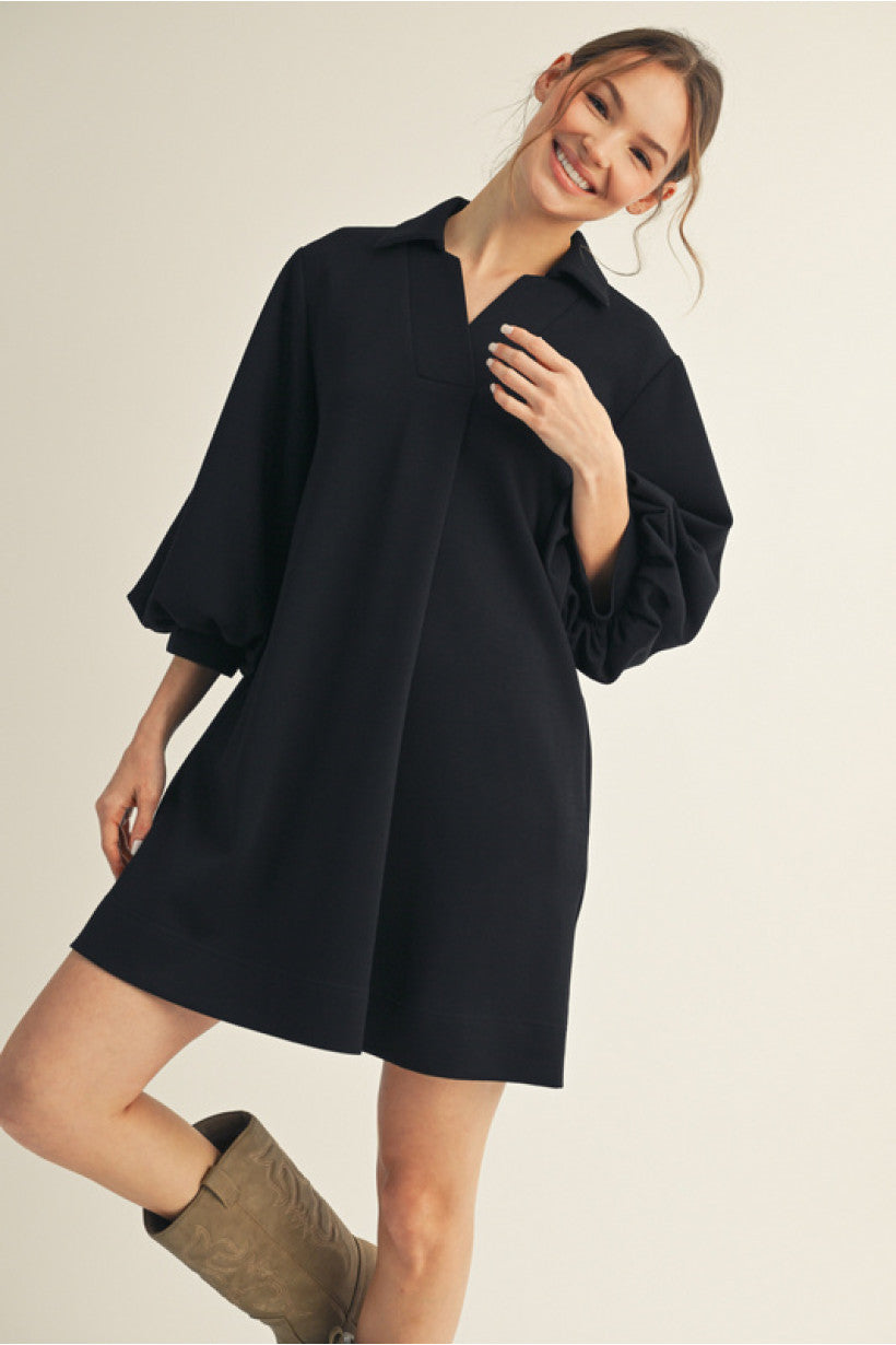 V Neck Dress Front Pleat