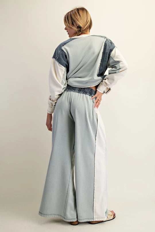 Color Block Denim Drawstring Pants