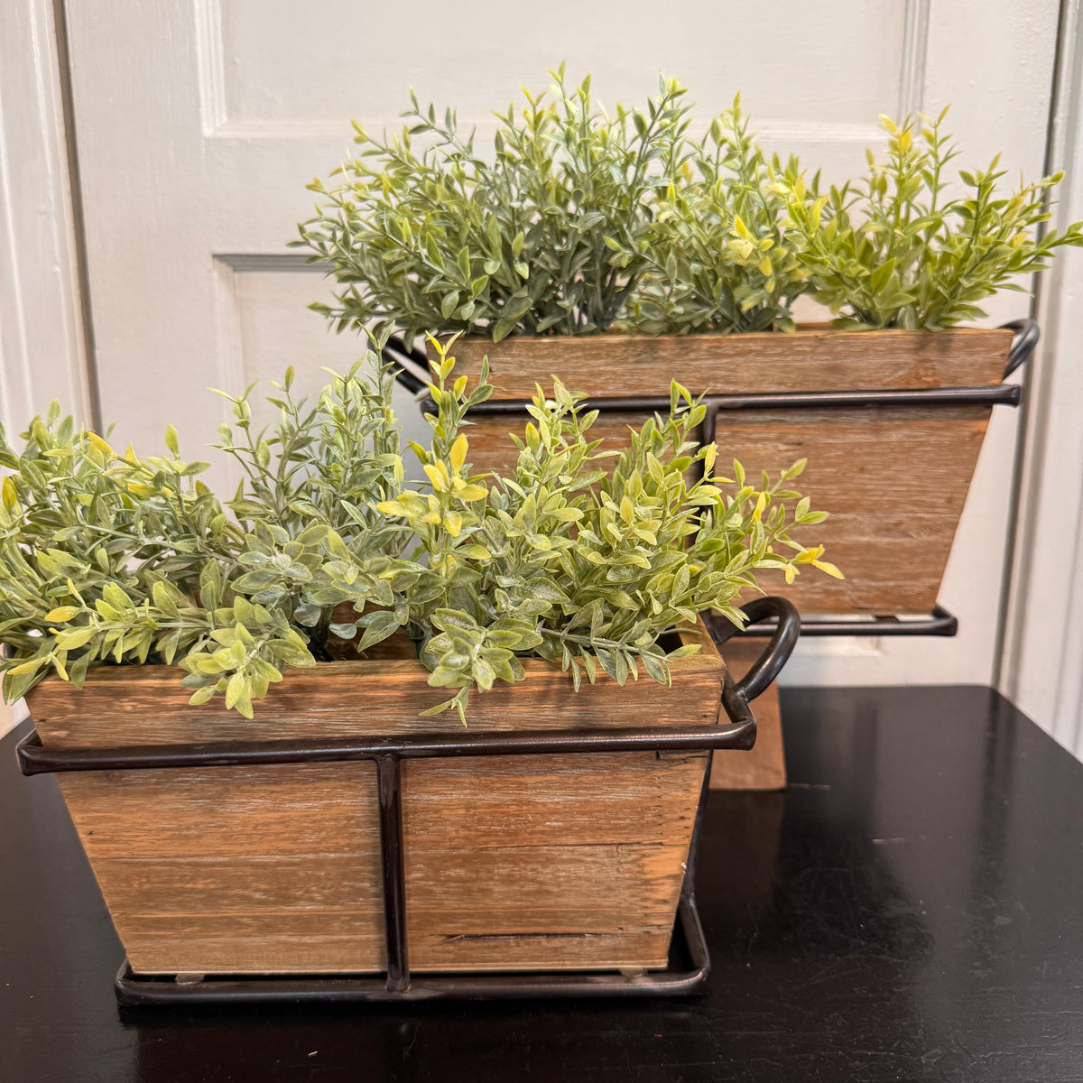 Double Wood & Metal Planter