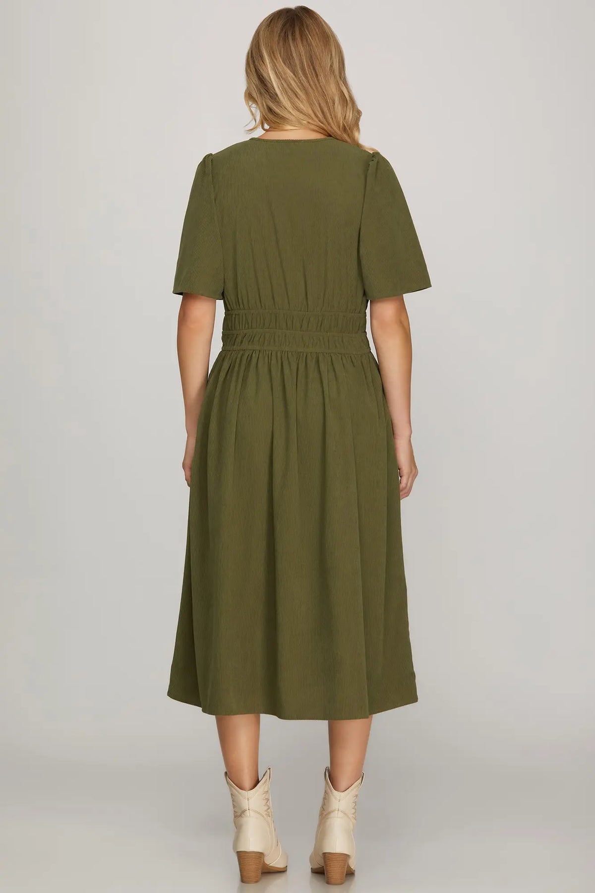 Half Sleeve Corduroy Midi Dress