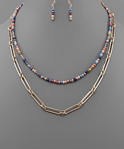 Glass Bead and Chain Layer Necklace