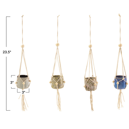 Stoneware Plant Hangers with Wood Beads