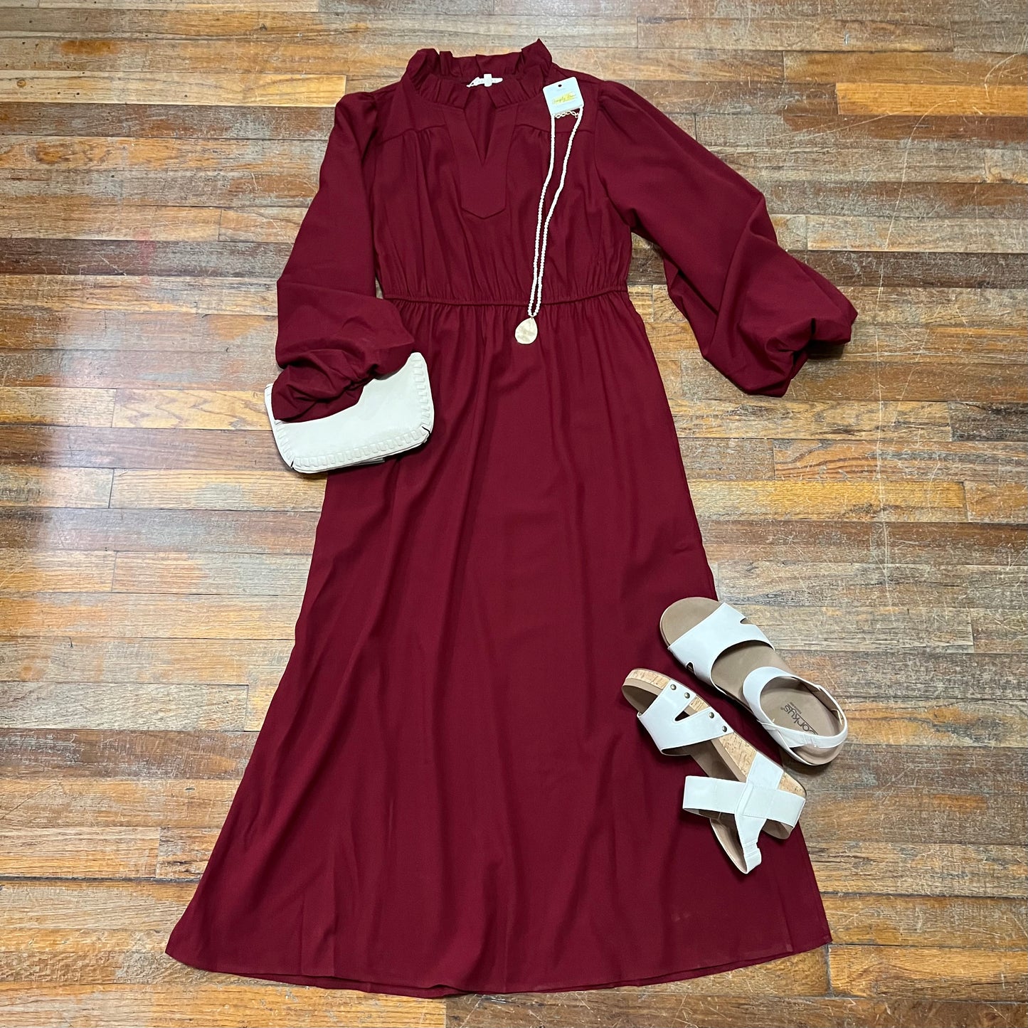 Solid Long Sleeve Midi Dress
