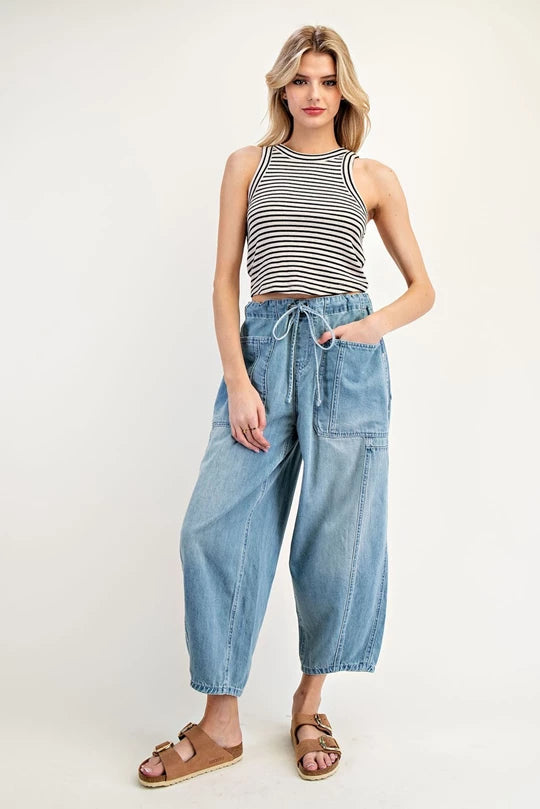 Denim Barrel Capri
