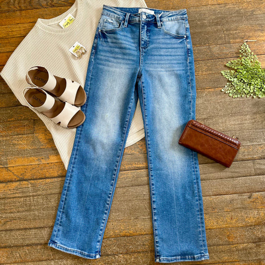 Risen High Rise Crop Straight Jeans