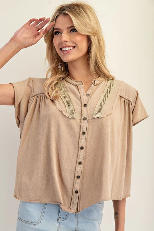 Ladder Lace Flutter Sleeve Top