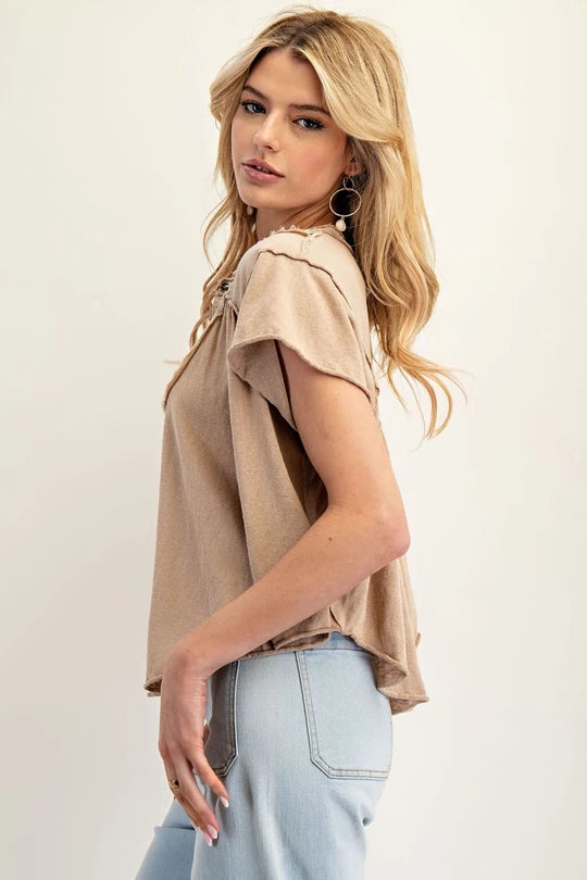 Ladder Lace Flutter Sleeve Top