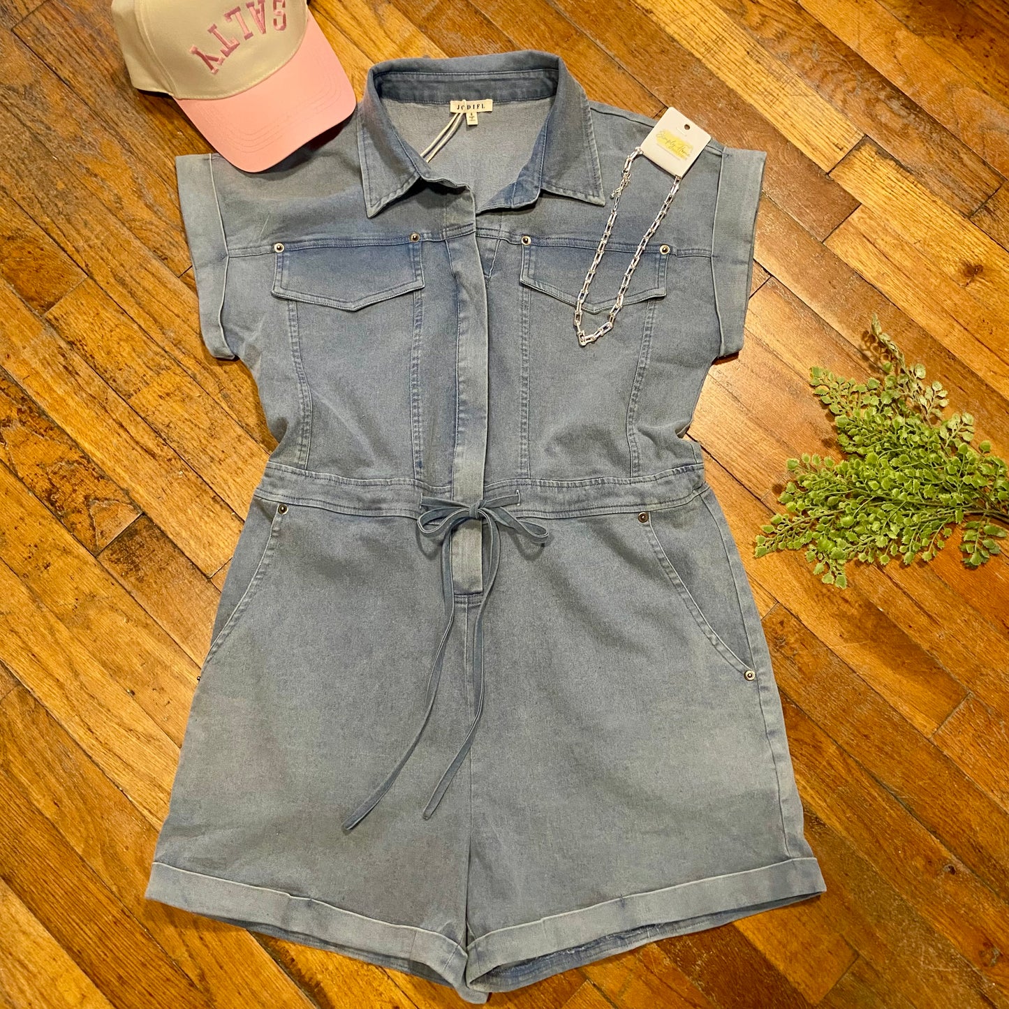 Denim Drawstring Romper