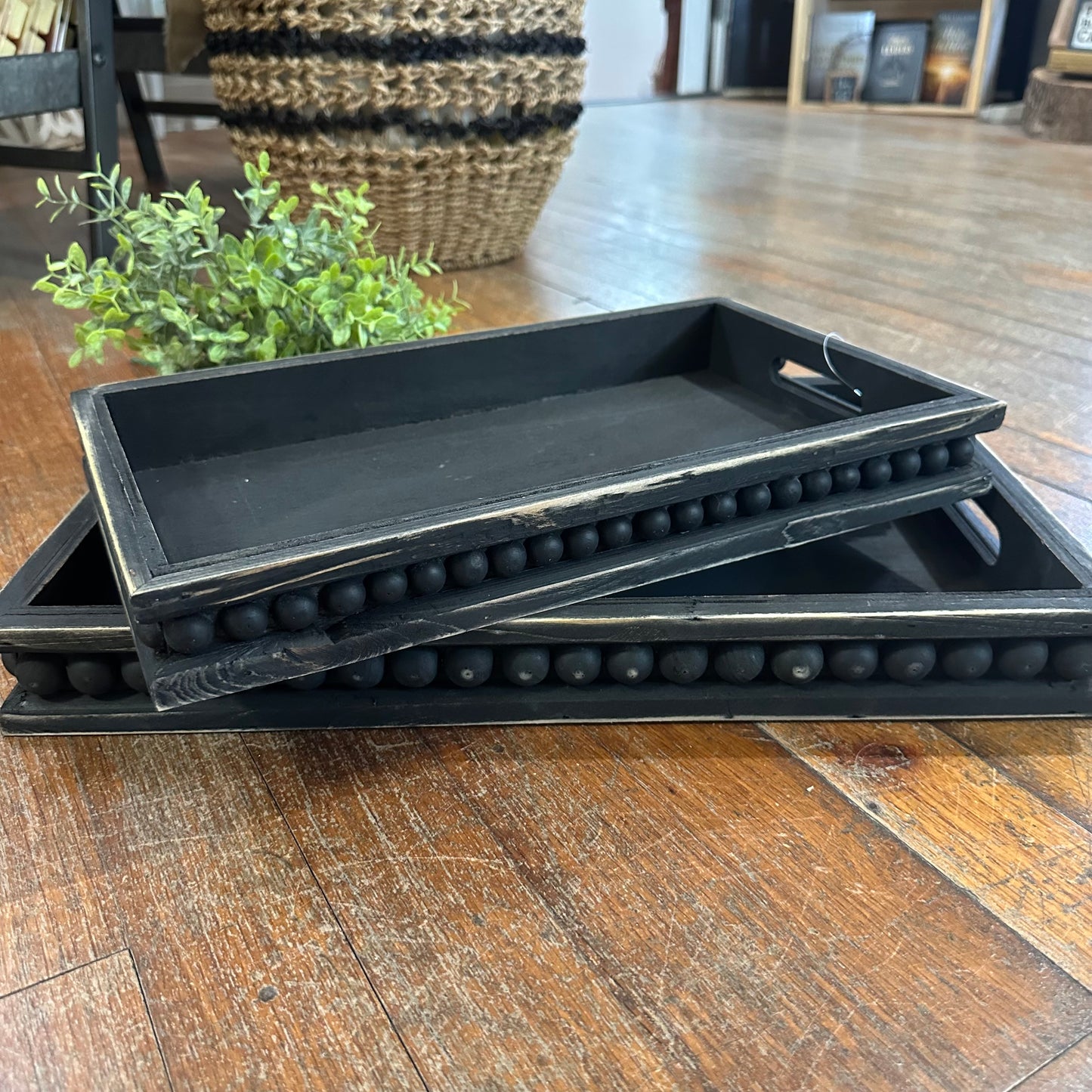 Black Rectangular Beaded Tray