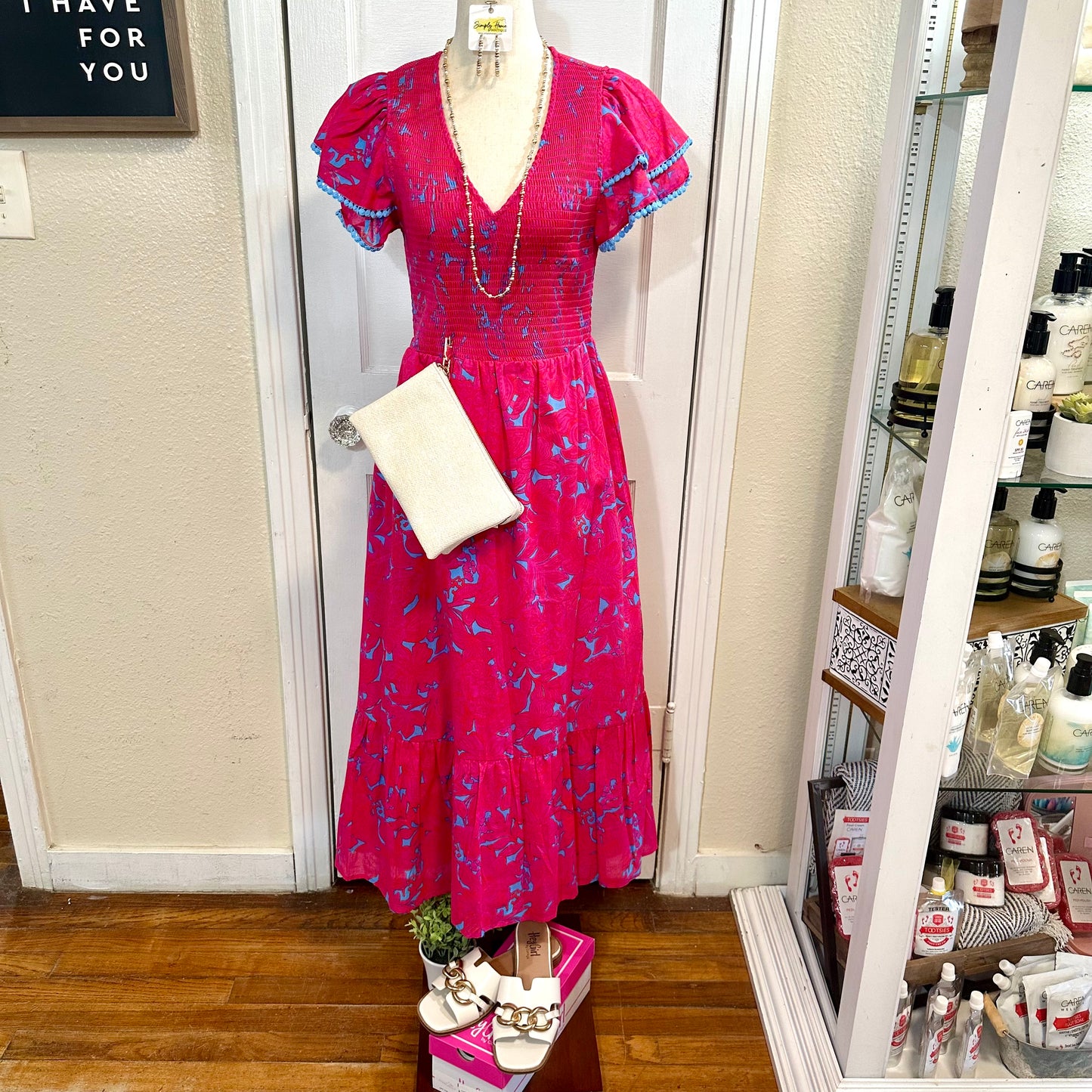 Pink Tier Pompom Dress