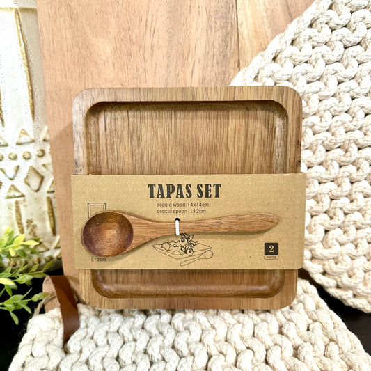 5.5" Square Wood Board & Spoon