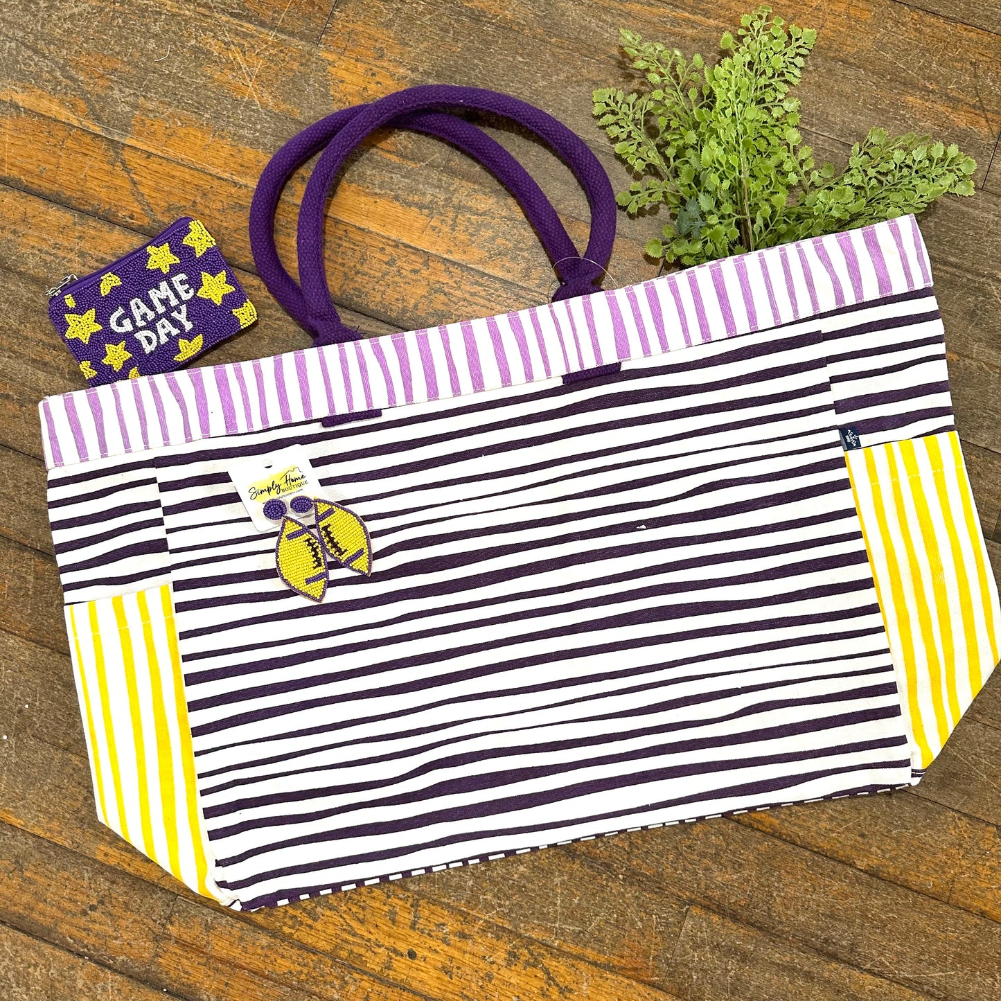 Purple and Gold Stripe Tote
