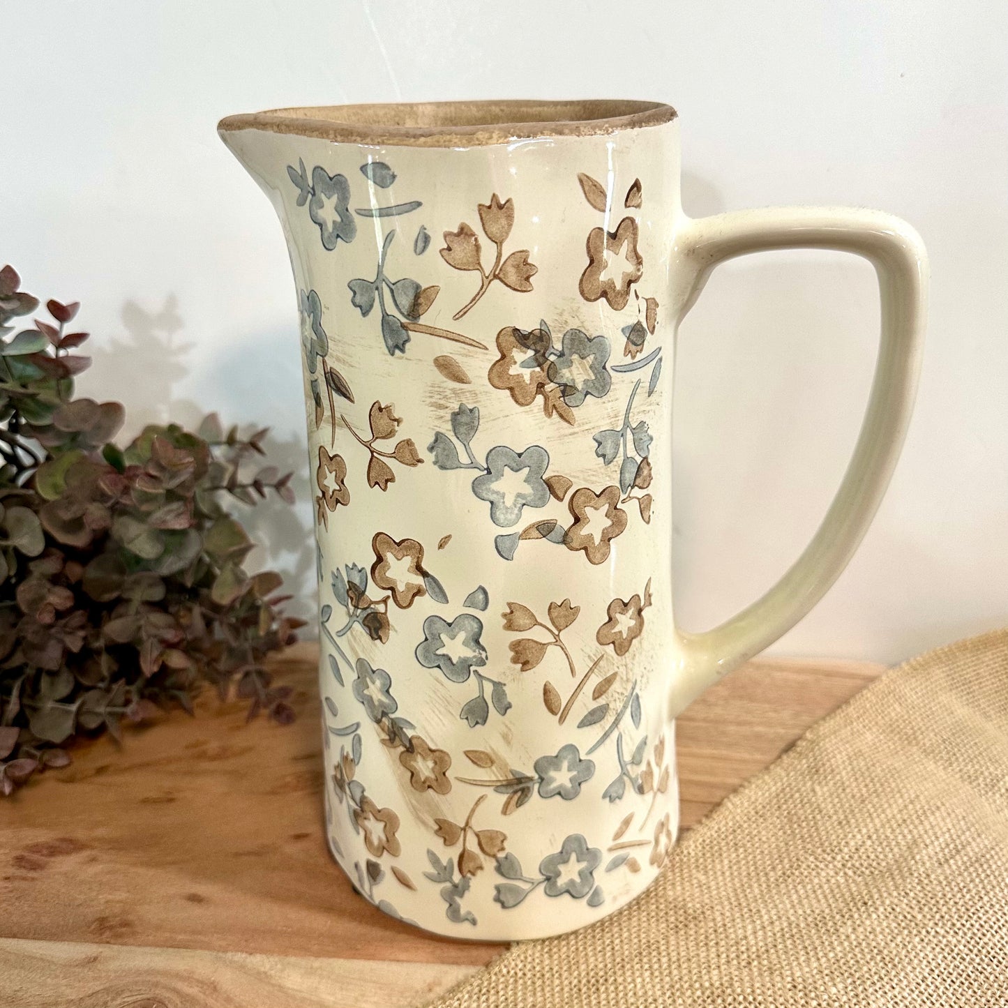 Beige & Blue Floral Pitcher