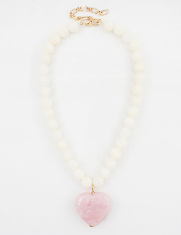 White Stone with Pink Stone Necklace