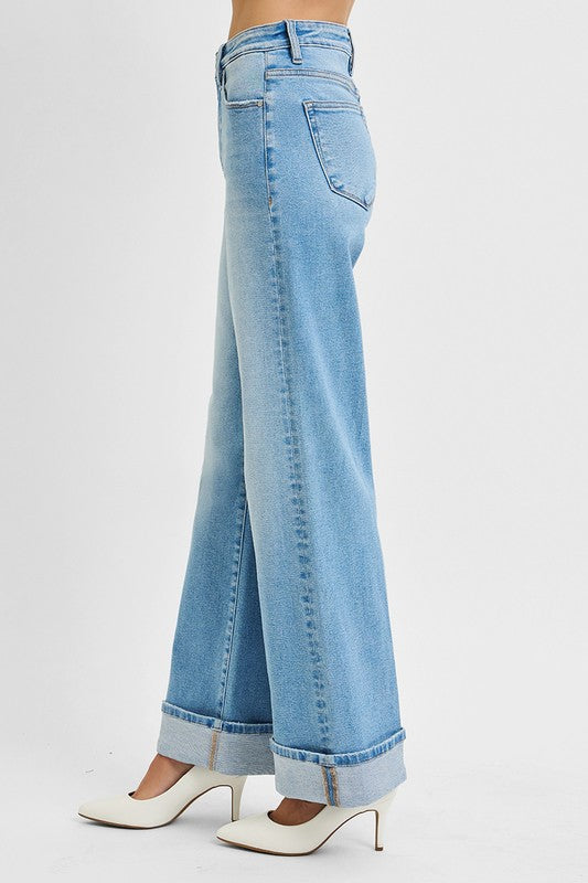 Risen Light Wide Leg Cuff Jeans