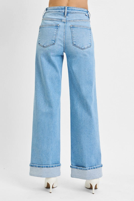 Risen Light Wide Leg Cuff Jeans