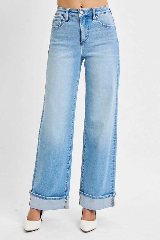 Risen Light Wide Leg Cuff Jeans