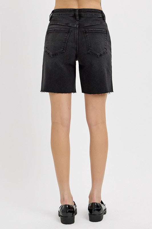 Risen Black Mid Length Raw Hem Shorts