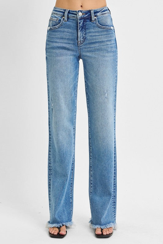 Risen High Rise Long Straight Jeans