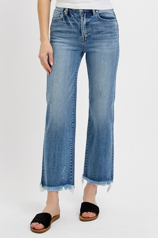RIsen High Rise Crop Frayed Jeans