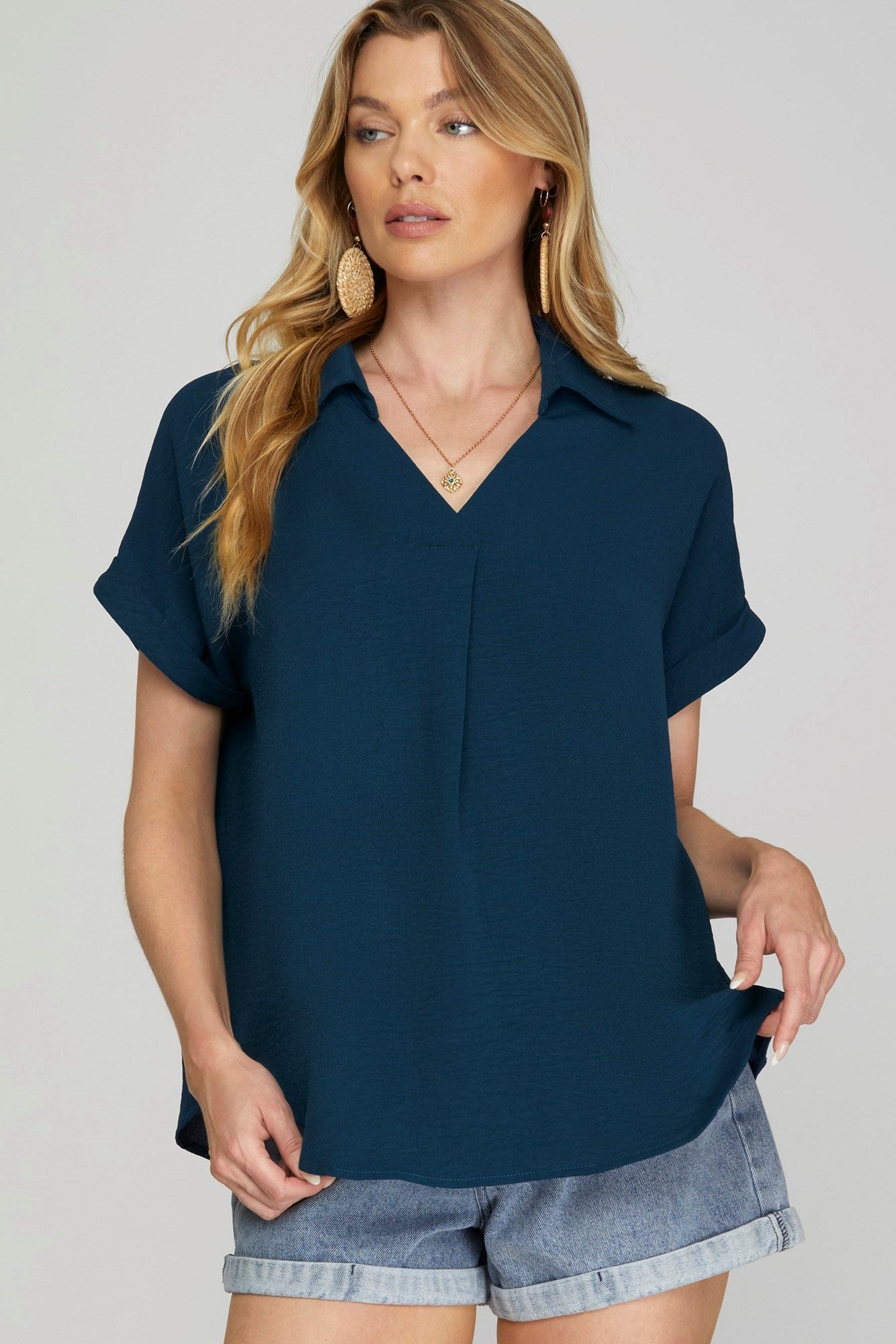 Drop Shoulder Collar Top