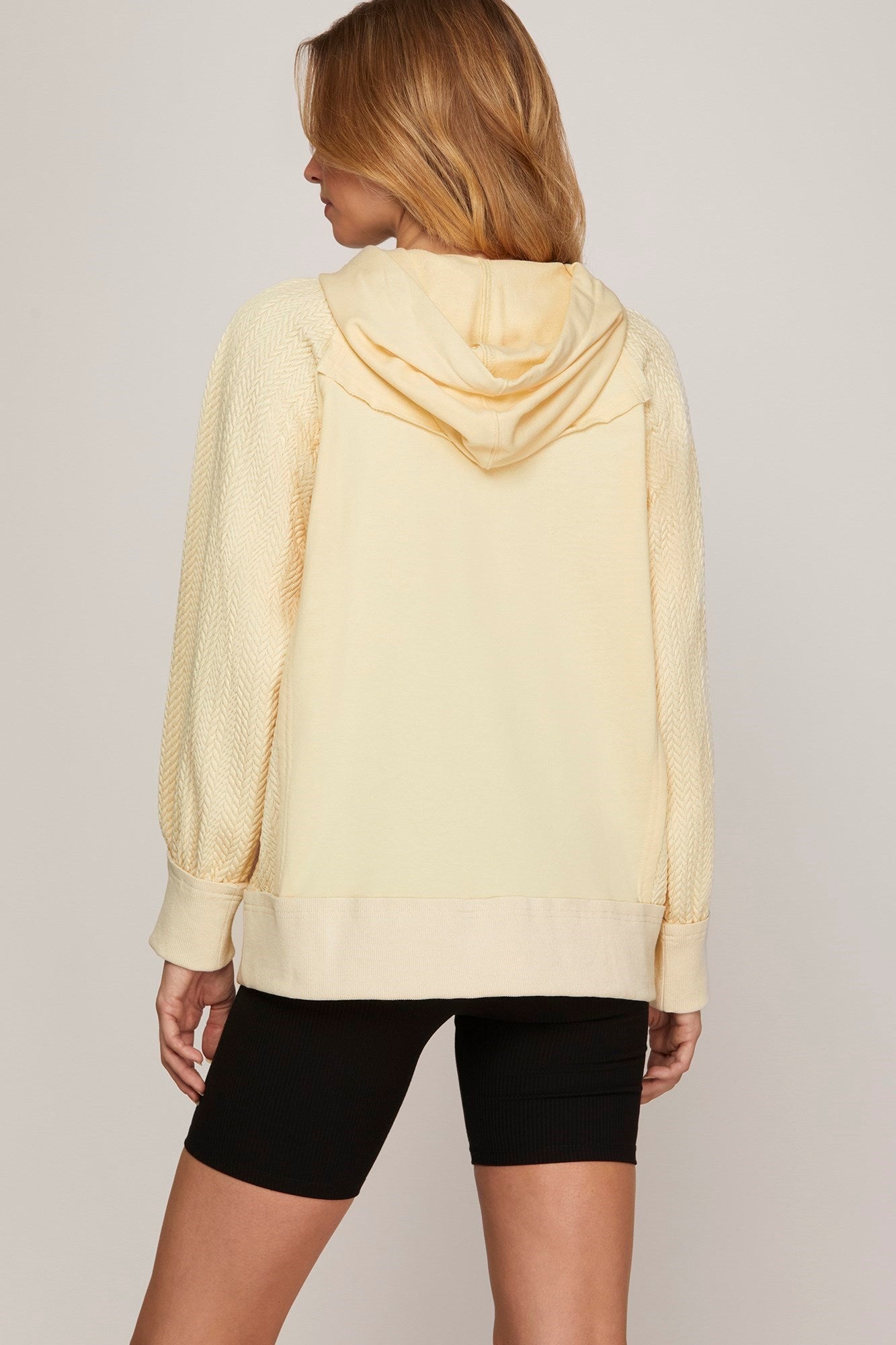 Ecru Contrast Sleeve Half-Zip Top