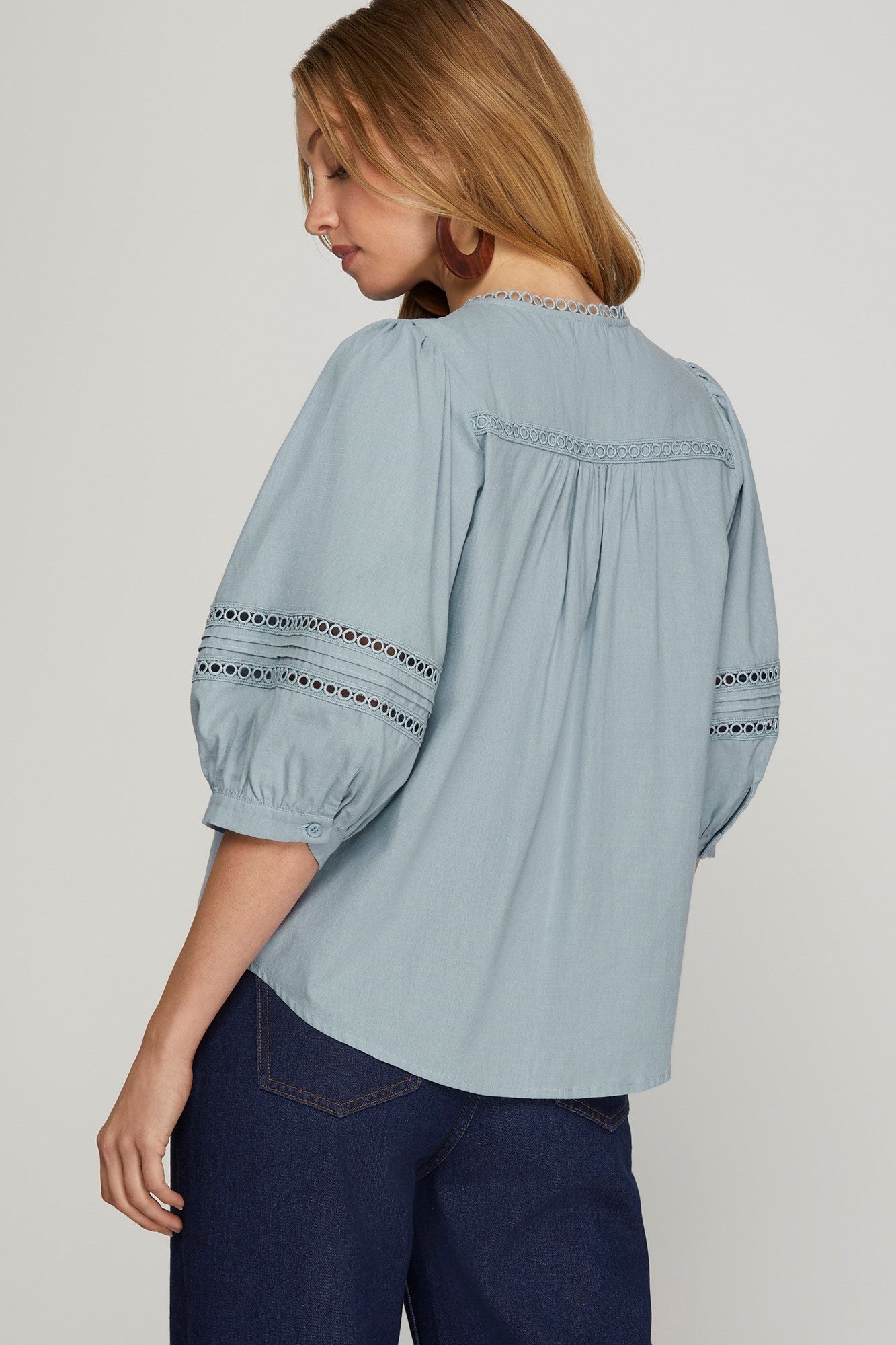 Blue Pintuck Trim Top