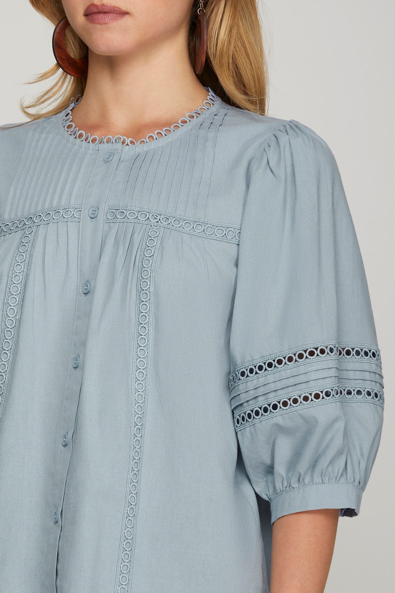 Blue Pintuck Trim Top