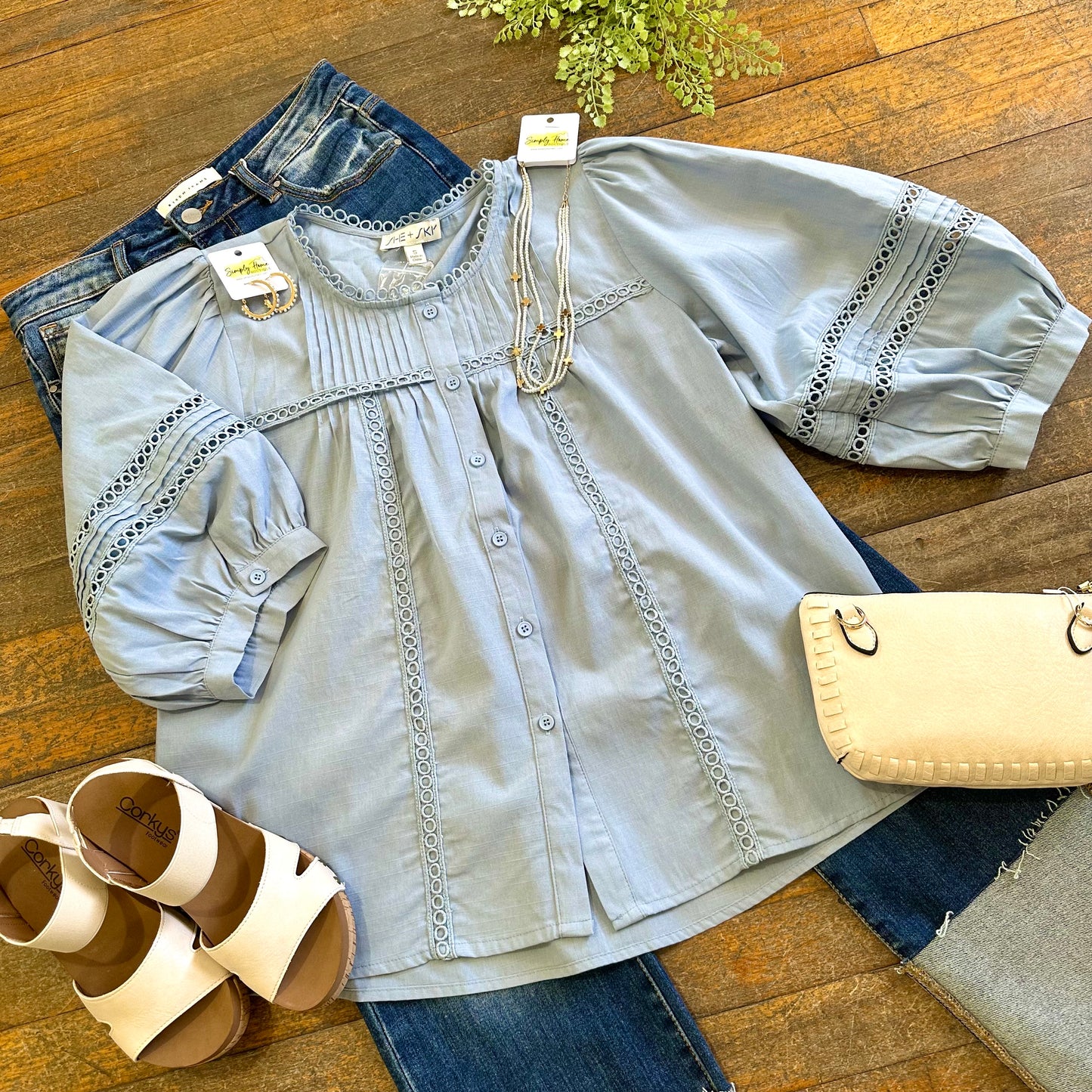 Blue Pintuck Trim Top