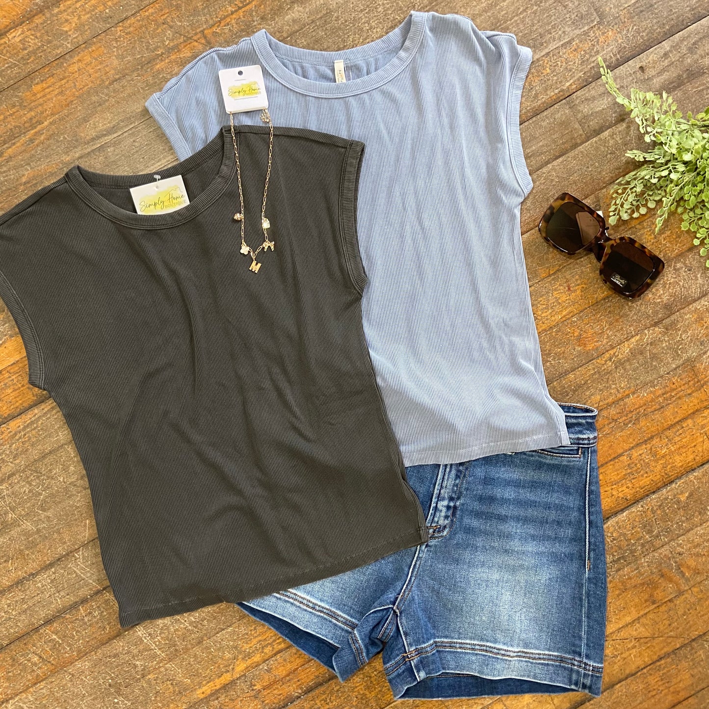 Solid Ribbed Cap Sleeve Top