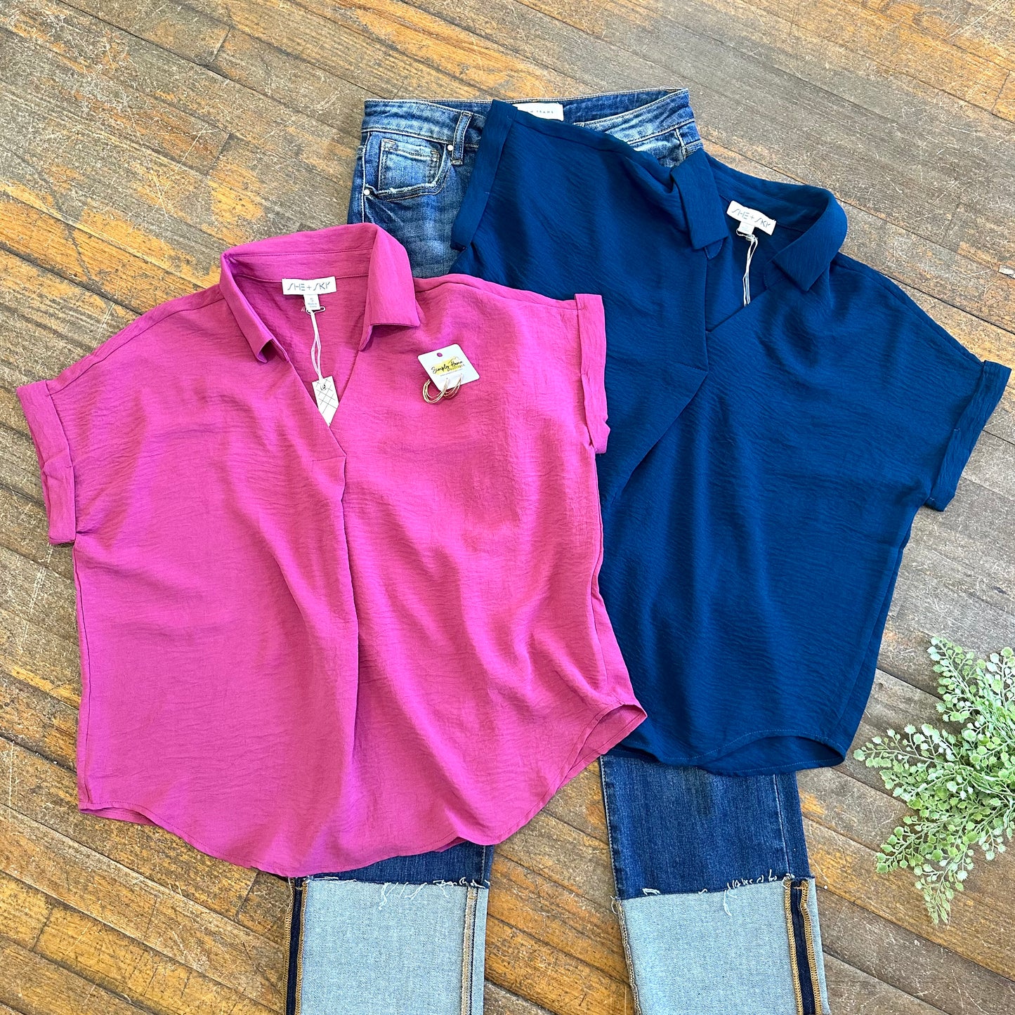 Drop Shoulder Collar Top