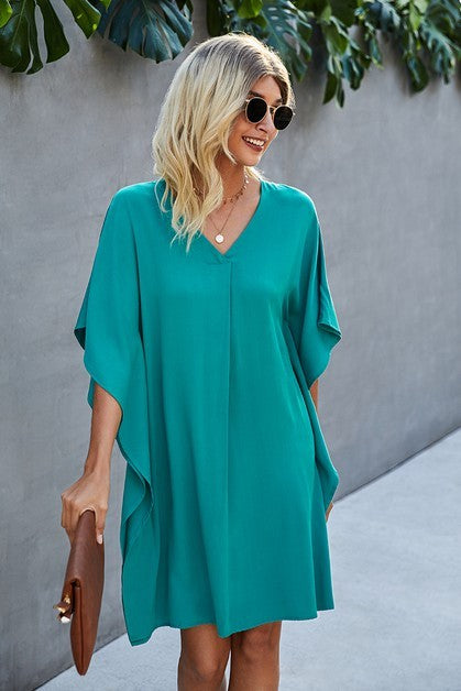Solid Batwing Tunic Dress