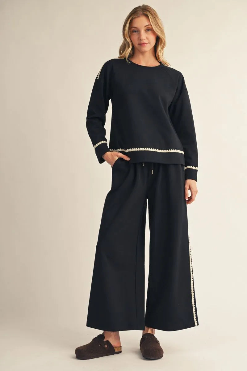 Scallop Trim Drop Shoulder Sweatshirt