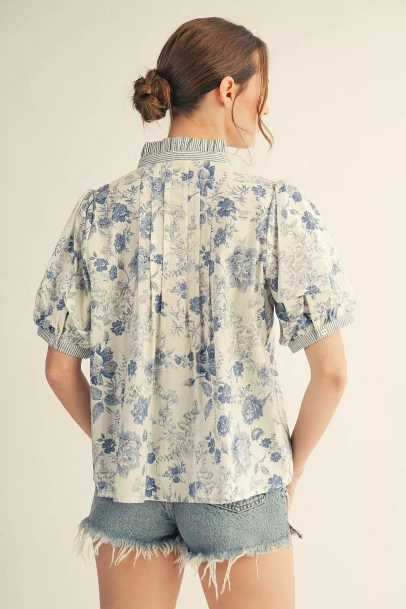 Floral and Stripe Detail Top