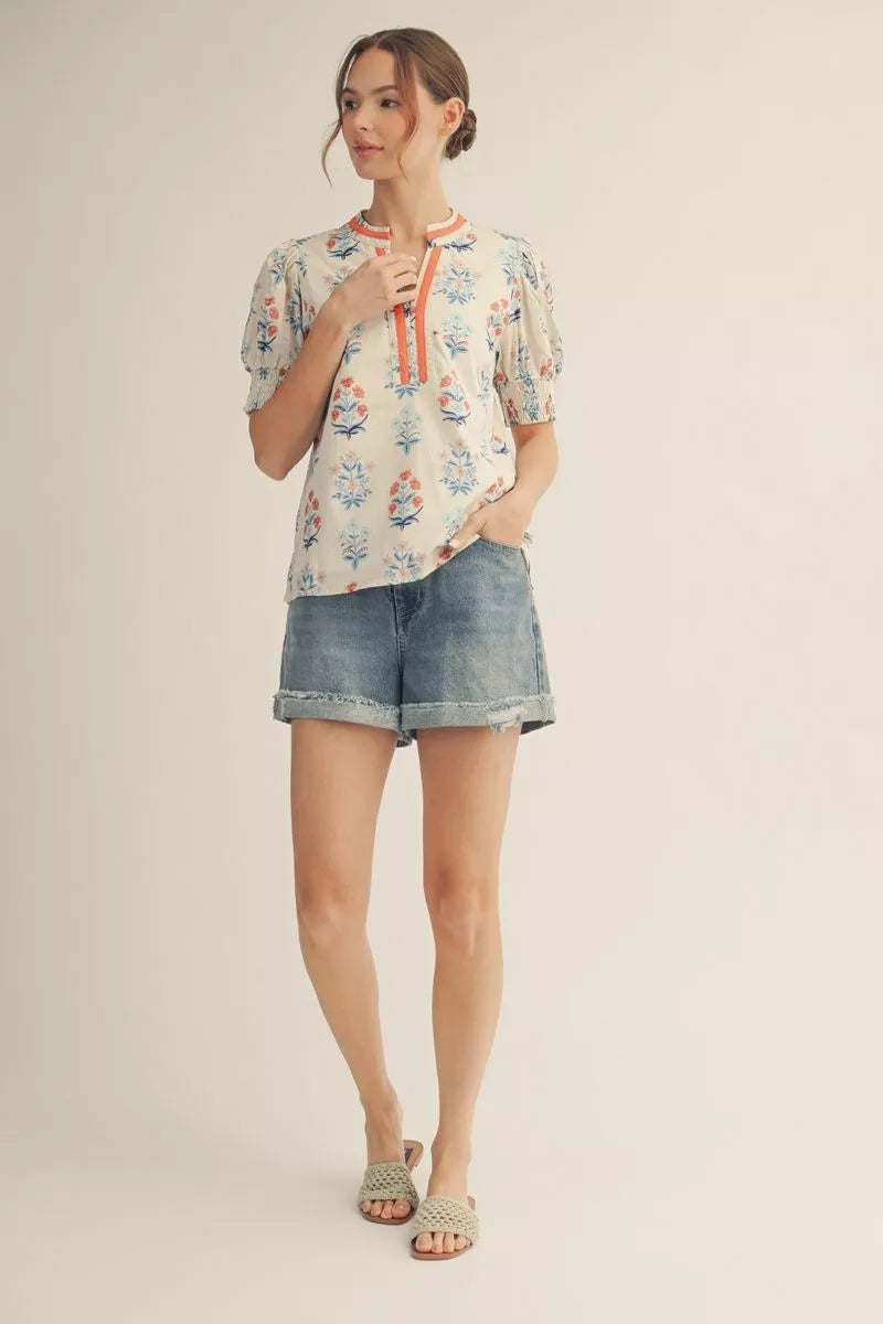 Smocked Floral Top