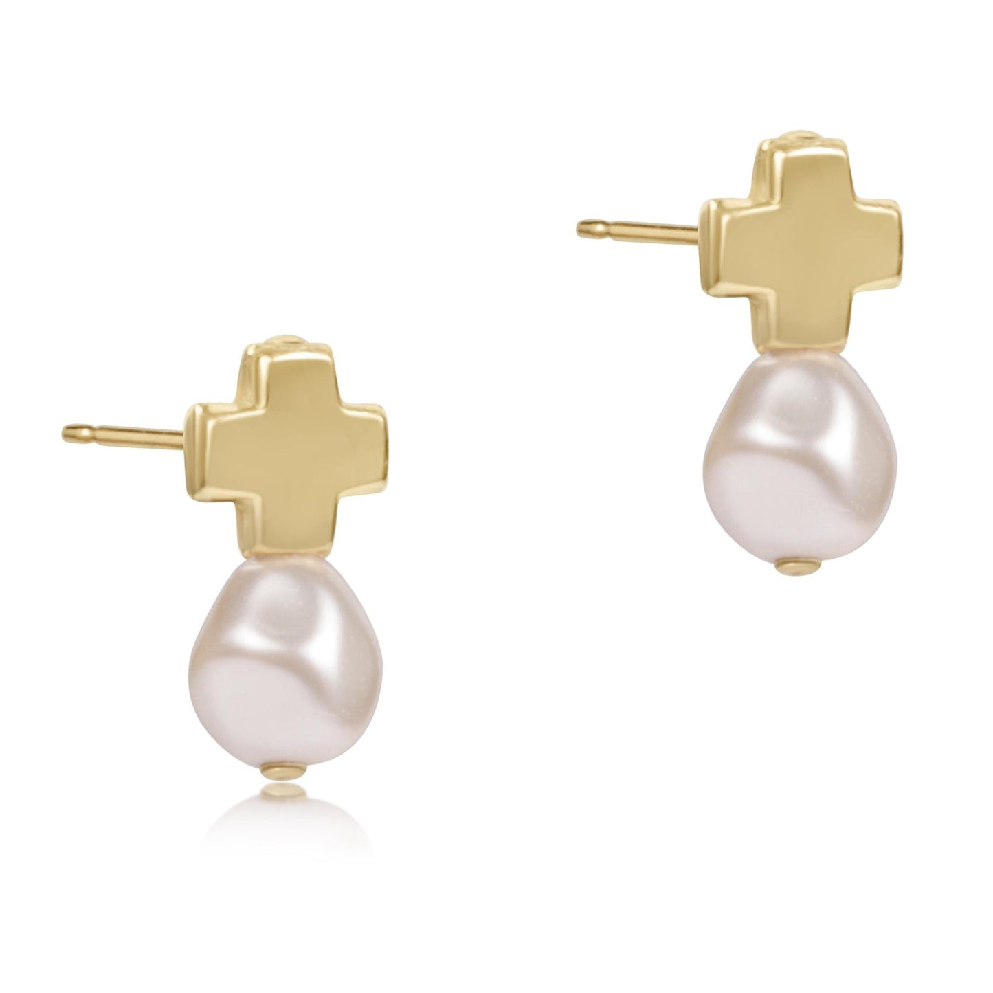 enewton Signature Cross Gold Stud- Pearl