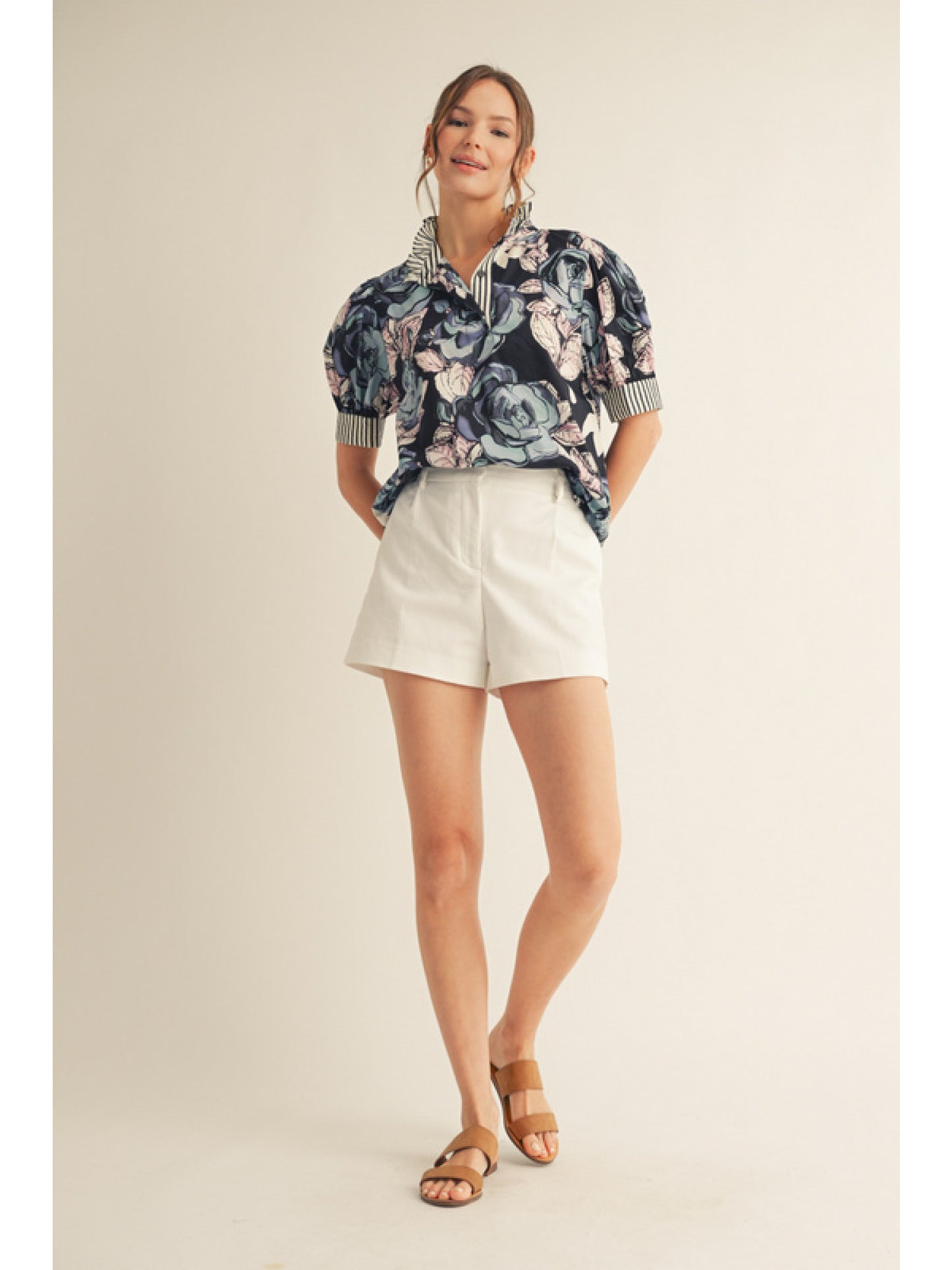 Floral and Stripe Contrast Top