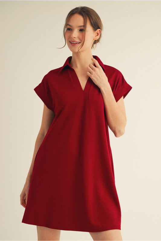 Solid Open Collar Dress