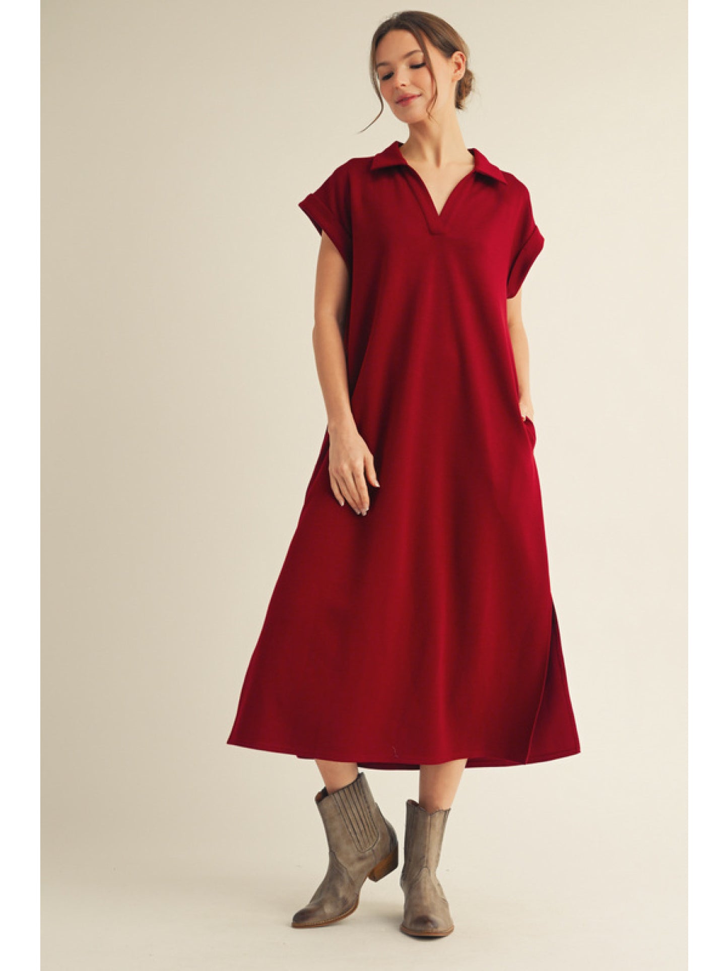 Collared Knit Midi Dress