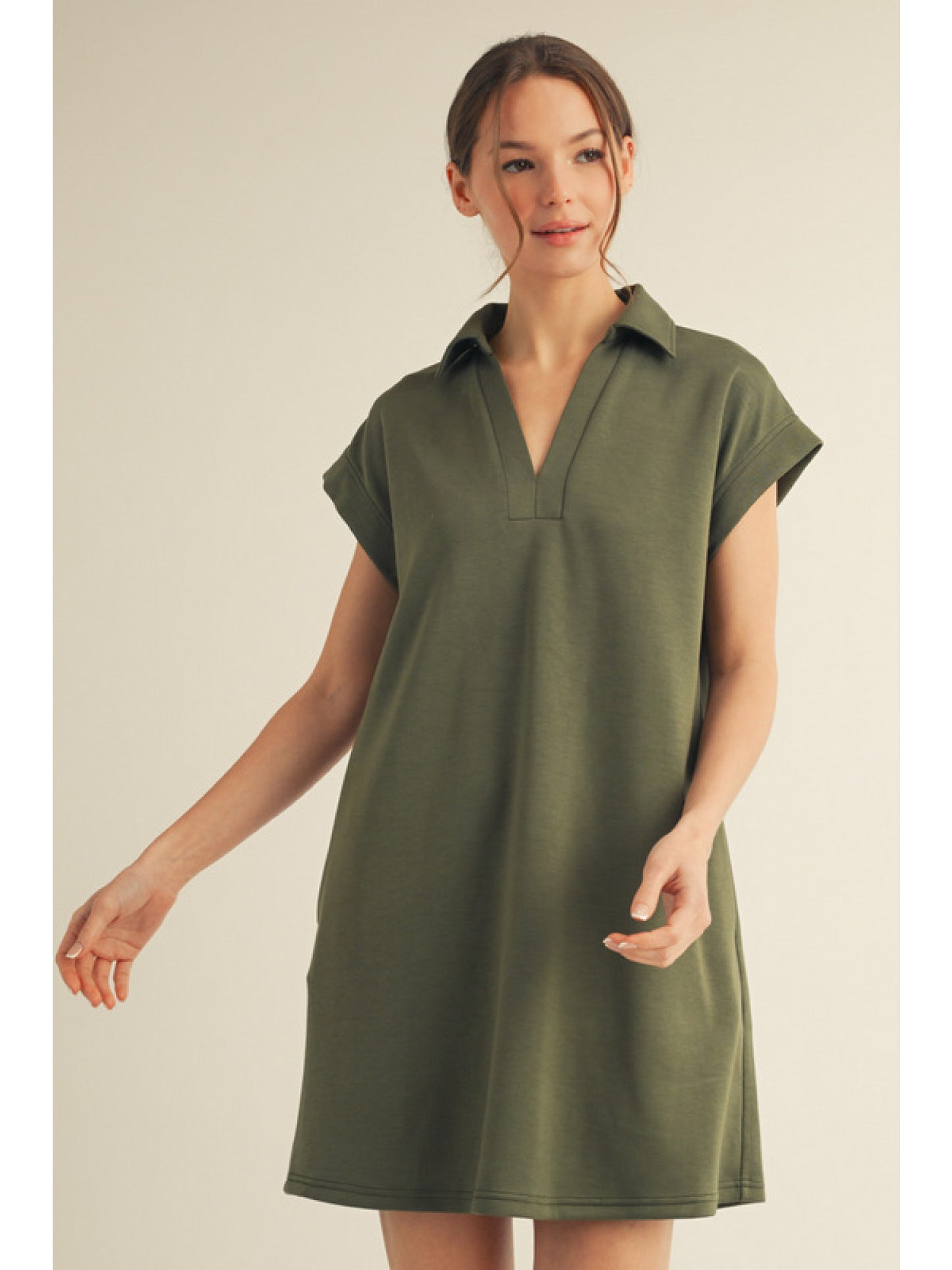 Solid Open Collar Dress