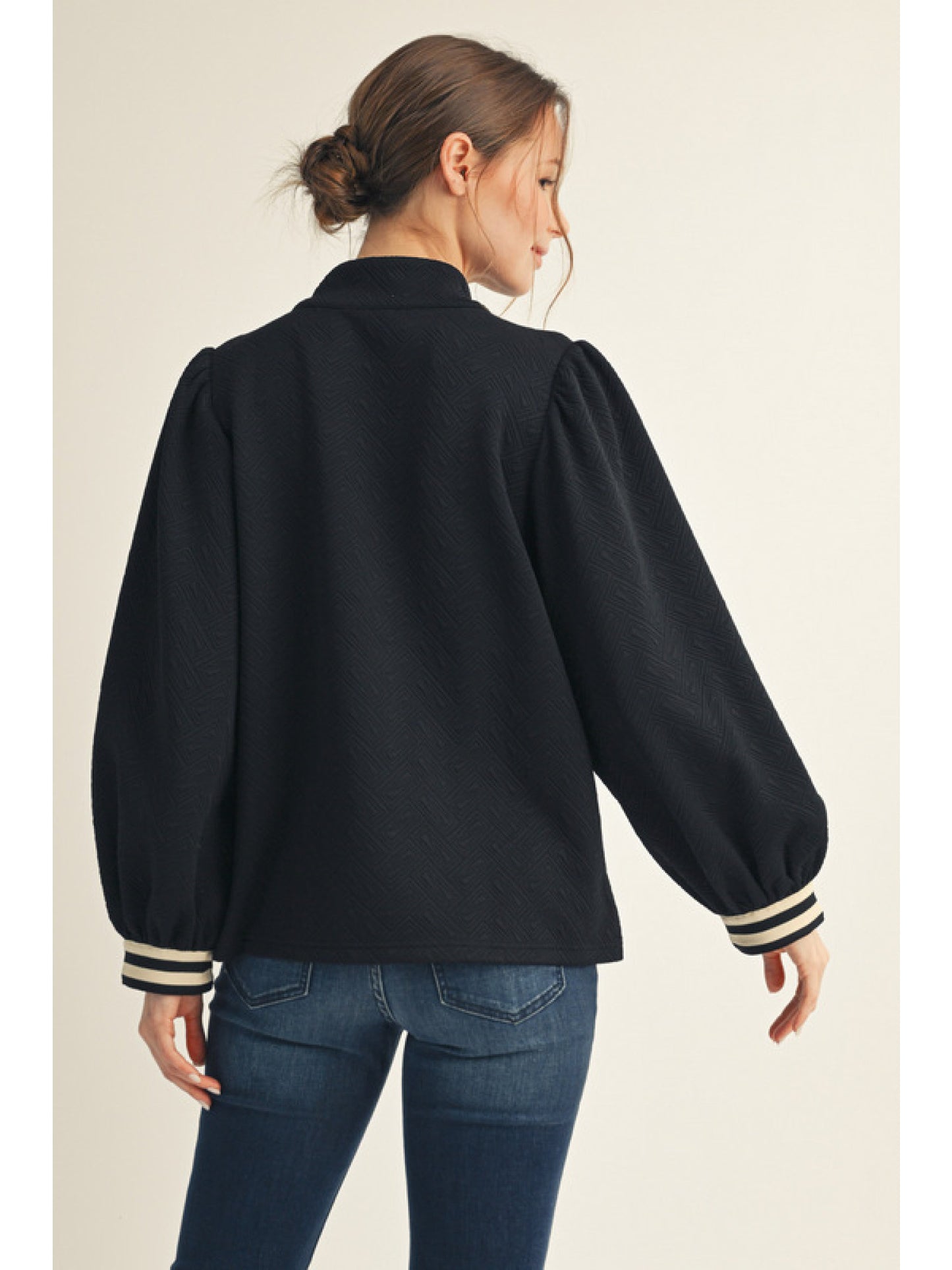 Quilted Zip Up Top- Black