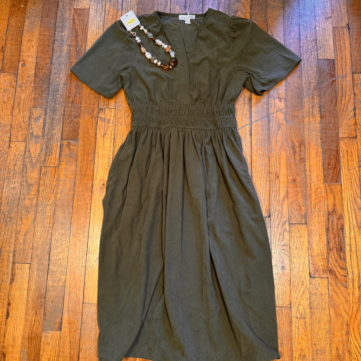 Half Sleeve Corduroy Midi Dress