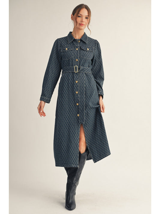 Denim Dress with Gold Buttons