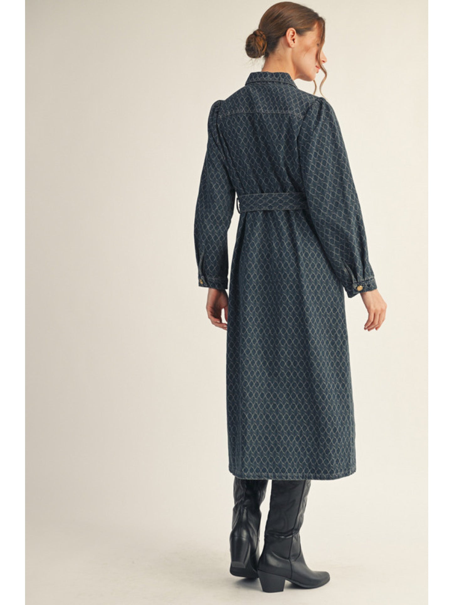 Denim Dress with Gold Buttons